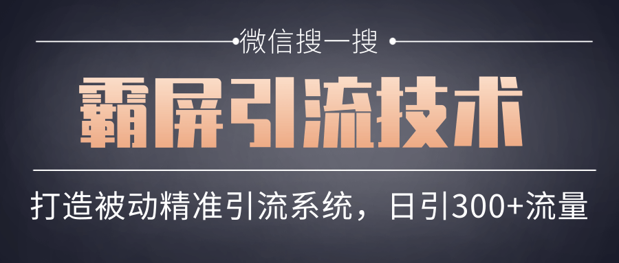 微信搜一搜霸屏引流技术，打造被动精准引流系统，轻松日引300+流量